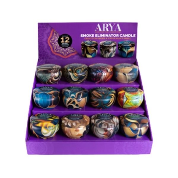 ARYA SMOKE ODOR ELIMINATOR HIGH FRAGNANCE 8OZ CONCENTRATION CANDLES 12CT DISPLAY