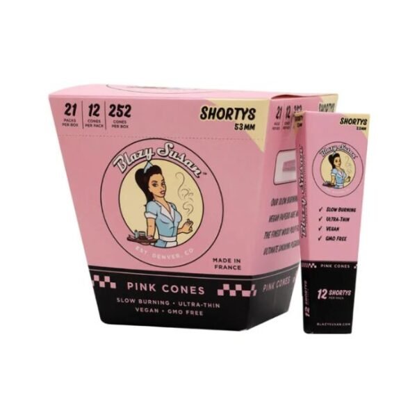 BLAZY SUSAN PINK PRE ROLLED 53MM SHORTY CONES 21CT/ BOX