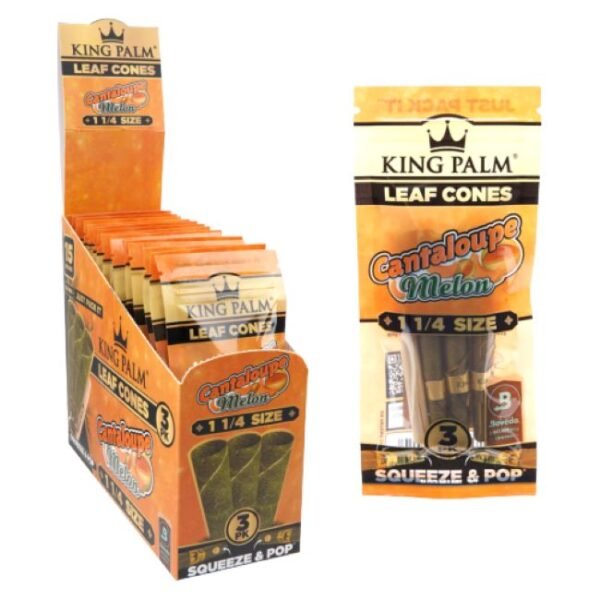 KING PALM 3PK 1 1/4 CANTALOUPE MELON FLAVOR LEAF CONES 15CT/ BOX