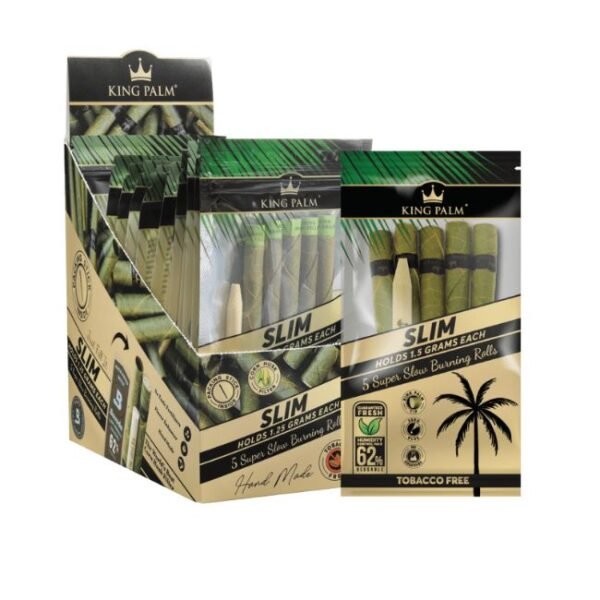 KING PALM 5PK SLIM 62% (1.5GRAM) HUMIDITY SUPER SLOW BURNING CONES 15CT DISPLAY