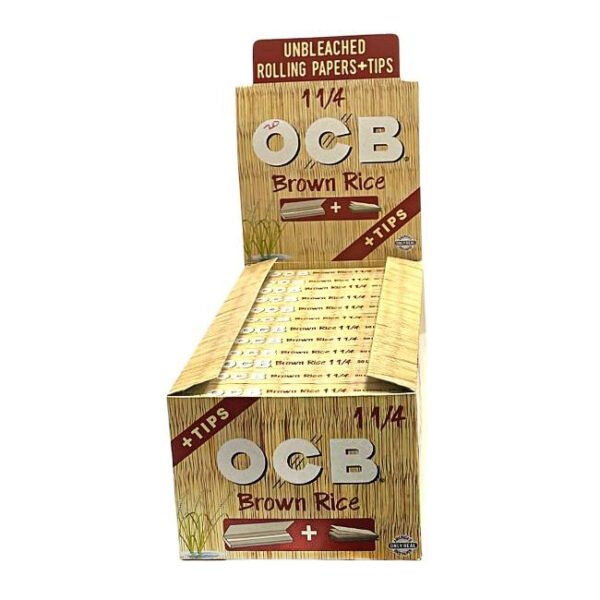OCB BROWN RICE UNBLEACHED ROLLING PAPER + TIPS 24CT/ BOX