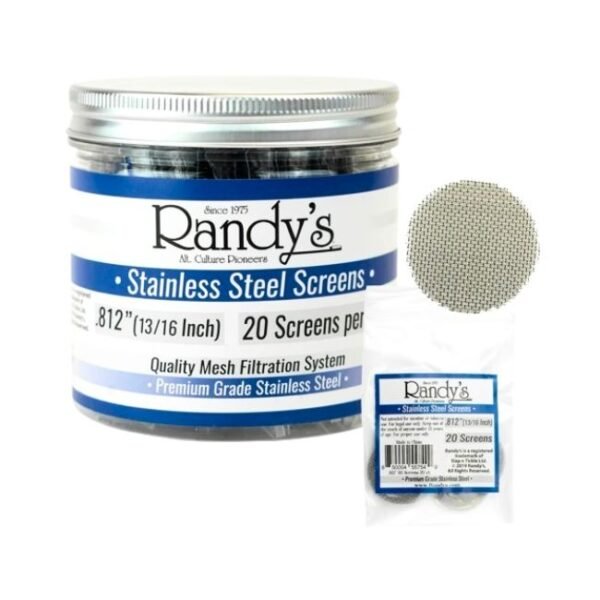 RANDYS STAINLESS STEEL SCREEN JAR 36CT SCREENS TOTAL/ JAR  (.812 (13/16 inch) SS SCREENS)