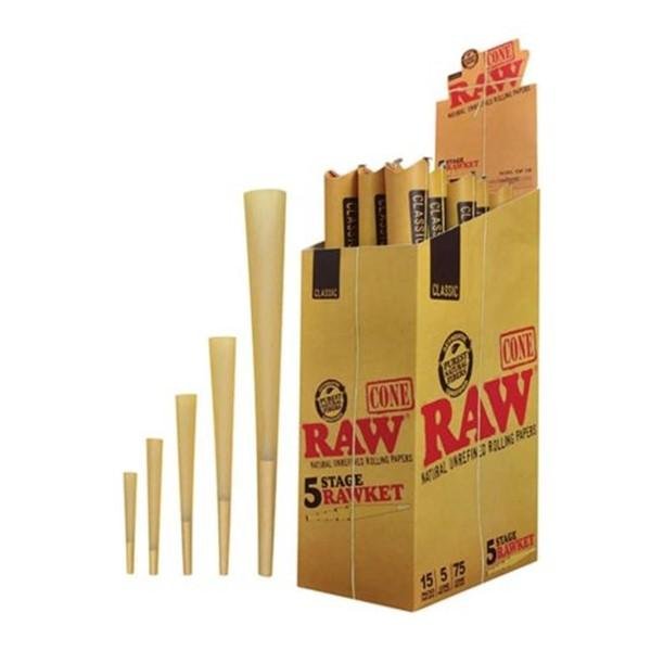RAW CLASSIC PRE-ROLL CONE 5-IN-1 RAWKET 5 STAGE 15 PACKS PER BOX