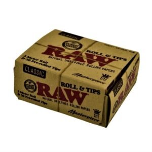 RAW CLASSIC ROLLS & TIPS KS MASTERPIECE 3M ROLL + 30 PRE ROLLED TIPS 12CT/BOX