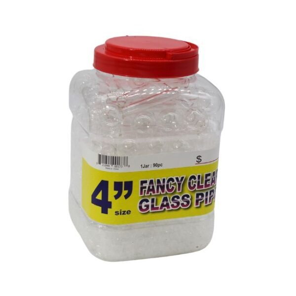 4'' FANCY CLEAR GLASS PIPE 90CT/ JAR