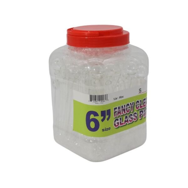 6'' FANCY CLEAR GLASS PIPE 60CT/ JAR