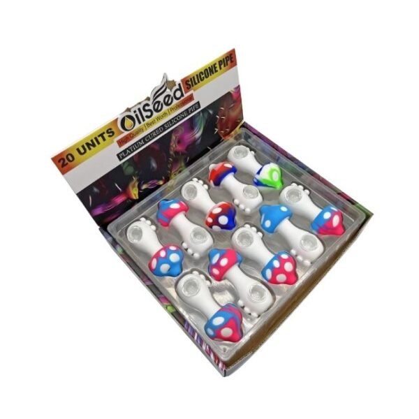 OILSEED MUSHROOM HIGH QUALITY ASSORTED COLOR SILICONE HAND PIPE 20CT/ BOX