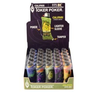 TOKER POKER POKE IT .PACK IT. PUFF.IT PAAS IT. BIC CALIFARI STRAINS MIXED COLORS 25CT DISPLAY BOX