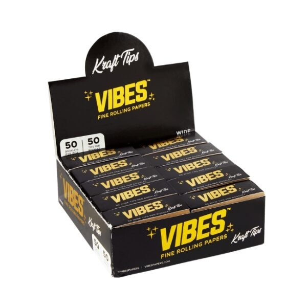 VIBES FINE ROLLING PAPERS KRAFT TIPS (50 BOOKLETS PER BOX   50 TIPS PER BOOKLET)