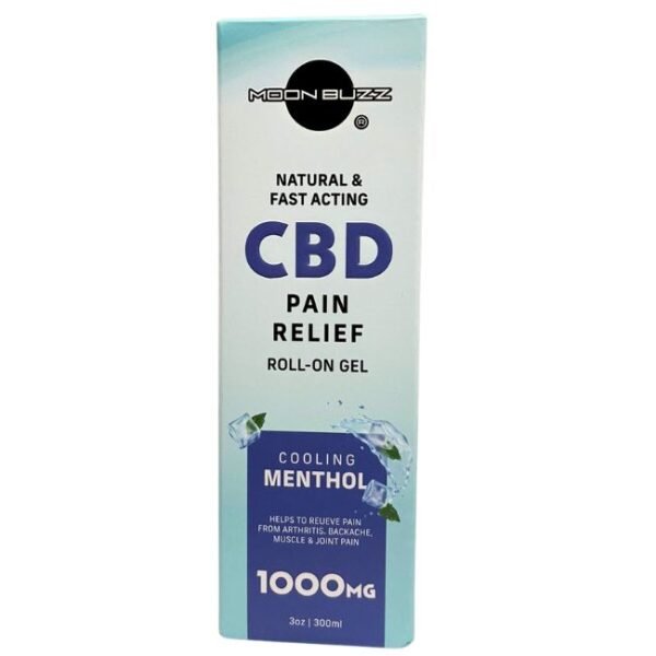 MOON BUZZ CBD PAIN RELIEF ROLL ON GEL COOLING MENTHOL 1000MG 3OZ BOTTLE