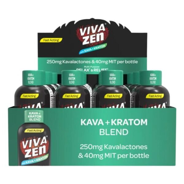 VIVAZEN KAVA + KRATOM 250MG KAVALACTONES 40MG MIT PER BOTTLE 12CT/ BOX
