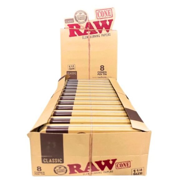 RAW CLASSIC CONE 1-1/4 SIZE 8 CONES PER TIN / 12 TINS DISPLAY
