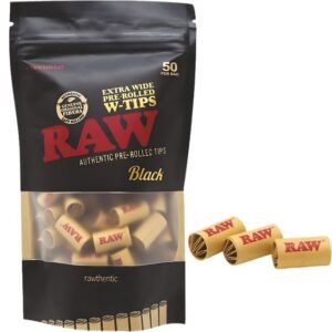 RAW BLACK EXTRA WIDE PRE ROLLED W-TIPS 50CT/ BAG