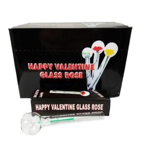 HAPPY VALENTINE GLASS ROSE 6INCH 24 PCS/DISPLAY