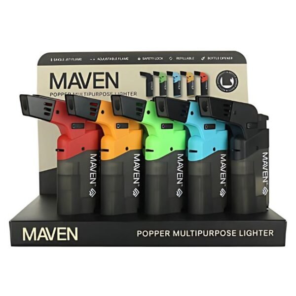MAVEN POPPER MULTI PURPOSE POCKET LIGHTER WITH BOTTLE OPENER 15CT DISPLAY