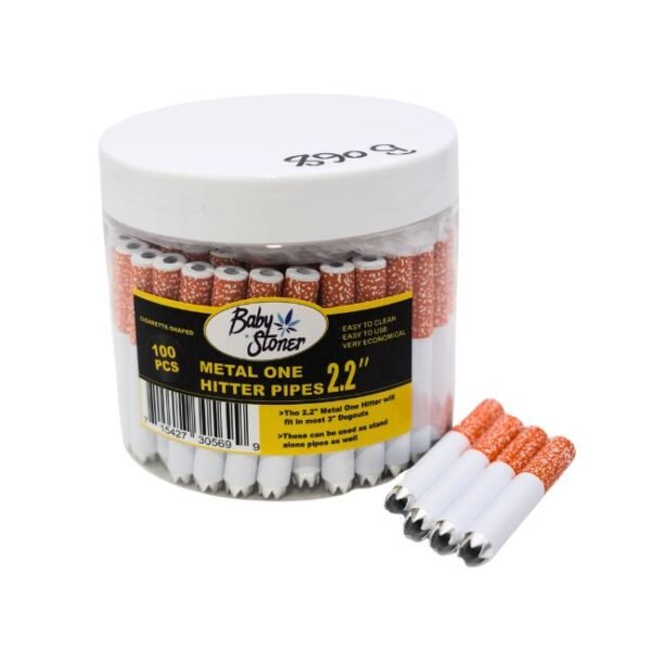 BABY STONER 2.2'' METAL ONE HITTER CIGARETTE PIPES 100CT/ JAR