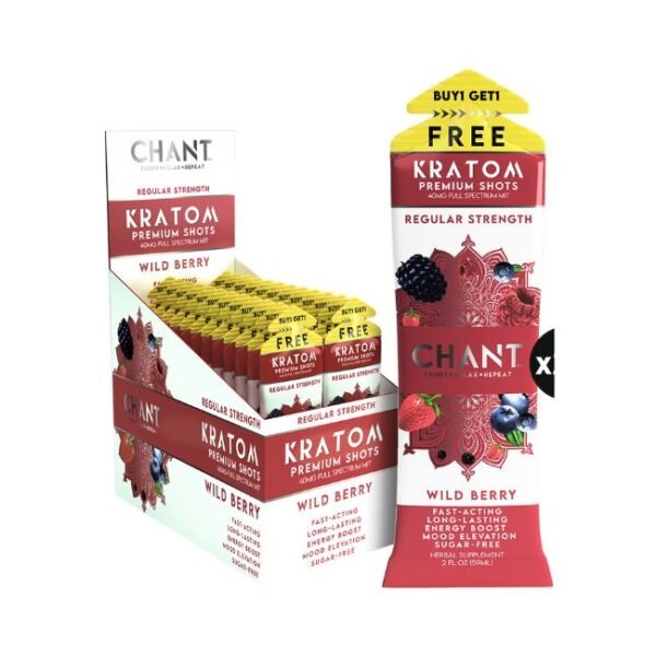 CHANT KRATOM PREMIUM SHOTS 40MG REGULAR STRENGHT  FULL SPECTRUM MIT SUGAR FREE 24CT BOX WILD BERRY