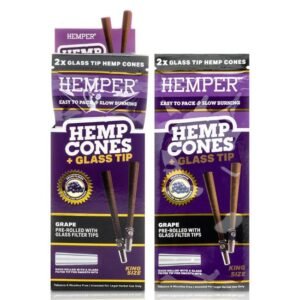 HEMPER HEMP KING SIZE CONES + GLASS TIP 2PK 12CT/ BOX
