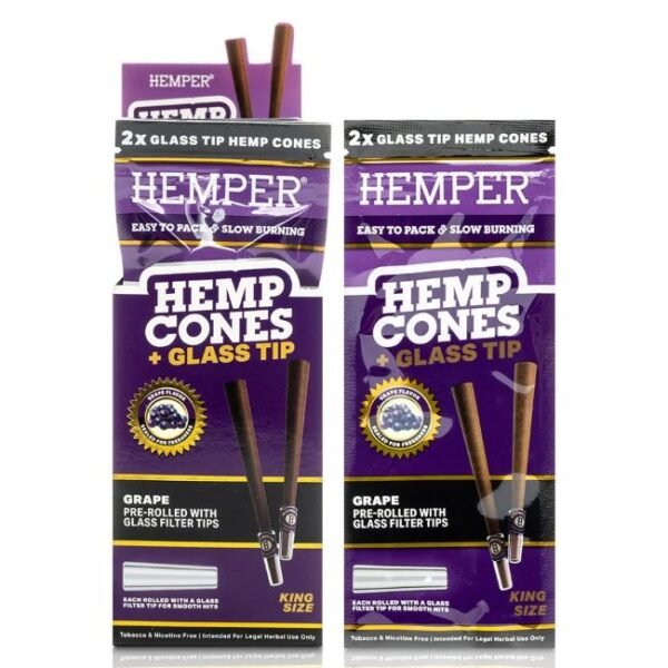 HEMPER HEMP KING SIZE CONES + GLASS TIP 2PK 12CT/ BOX