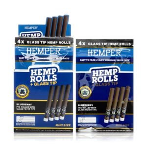 HEMPER HEMP MINI SIZE ROLLS + GLASS TIPS 4PK 12CT/ BOX