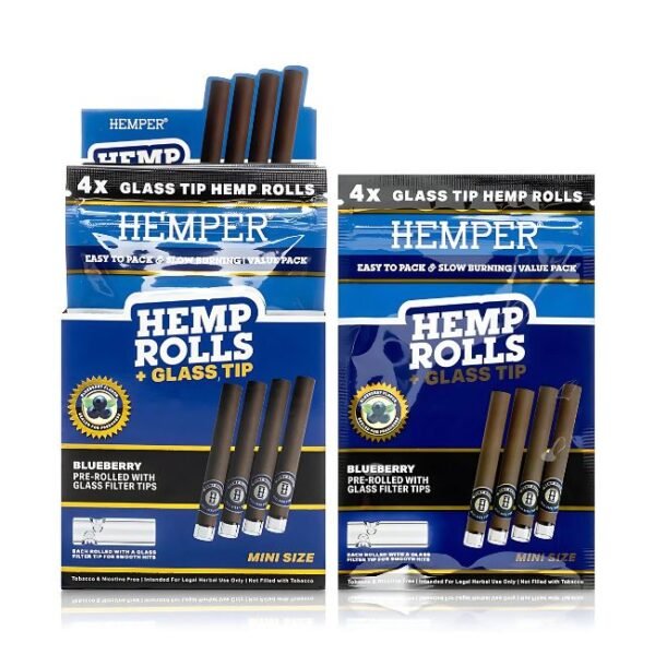 HEMPER HEMP MINI SIZE ROLLS + GLASS TIPS 4PK 12CT/ BOX