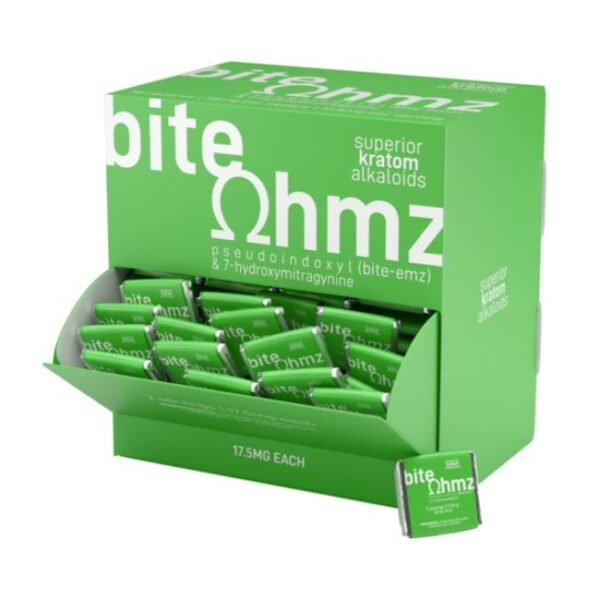EAT OHMZ BITE BY EXODUS LIME GREEN PSEUDO + 7-HYDROXY KRATOM 35MG PER SQUARE CHOCOLATE 1CT/30PK