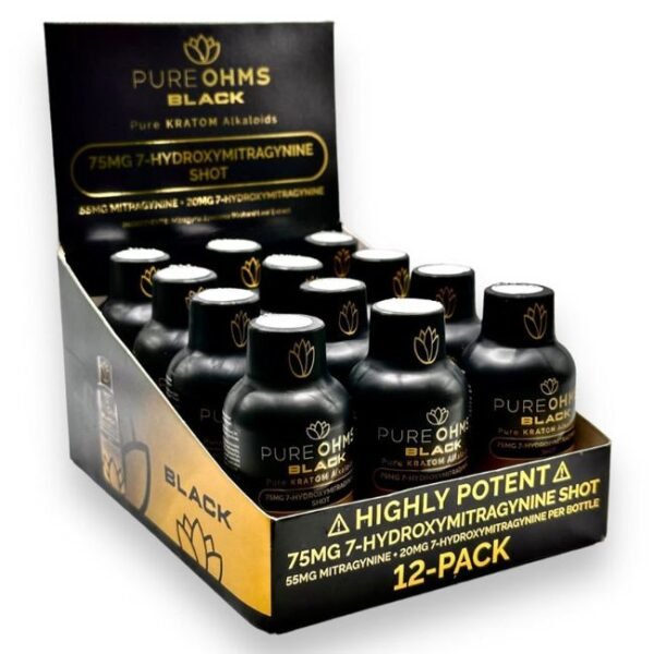 PURE OHMS BLACK 7 HYDROXYMITGRAGYNINE 75MG 60ML EXTRACT SHOT 12CT/ BOX