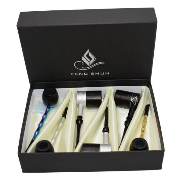 FENG SHUN BLACK WOOD DESIGN HEAVY DUTY TOBACCO PIPE 6CT DISPLAY