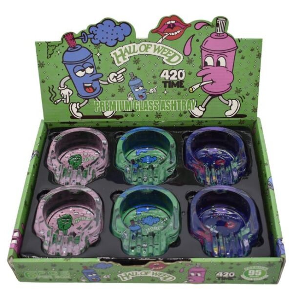 HALL OF 420 DESIGN PREMIUM GLASS ASHTRAY 6CT DISPLAY