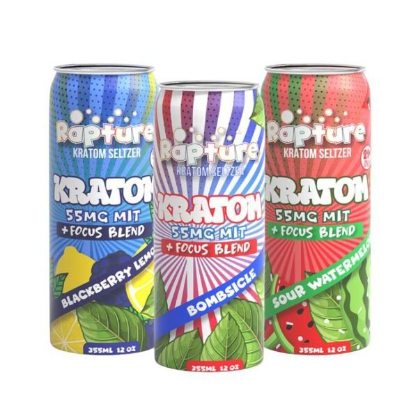 RAPTURE FOCUS BLEND KRATOM INFUSED SELTZER DRINK 55MG MIT (12OZ  354ML/ CAN) 12CT/ CASE