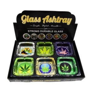 GLASS ASHTRAY SQUARE SHAPE ASSORTED DESIGN 6CT DISPLAY