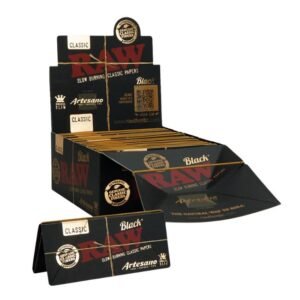 RAW BLACK ARTESANO KINGSIZE SLIM ROLLING PAPER TRAY PAPERS TIPS 15CT/BOX