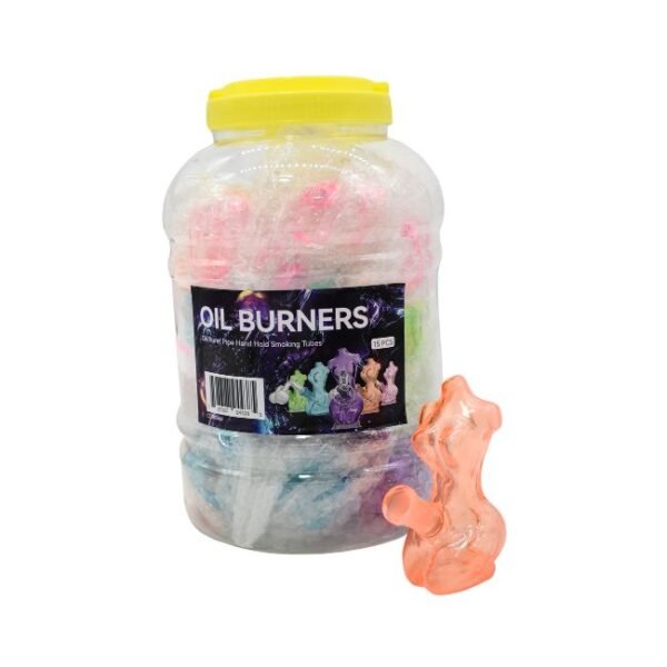 5'' LADY SHAPE FANCY COLOR GLASS TUBE 15CT-JAR