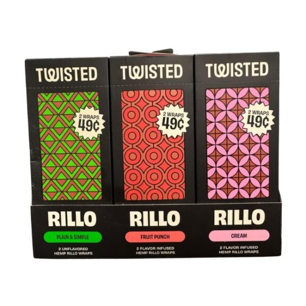 TWISTED HEMP RILLO WRAPS DISPLAY PRE PRICE 2 X 0.49C VARIETY PACK-75 POUCHES/ BOX