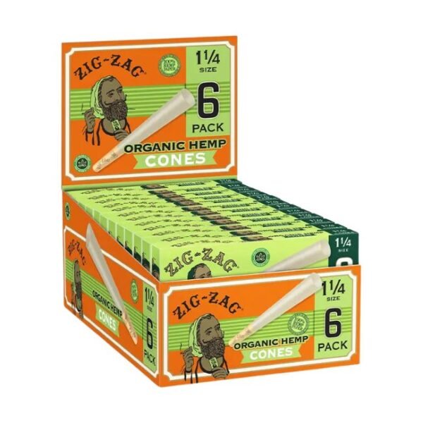 ZIG ZAG ORGANIC HEMP CONES 1-1/4 SIZE (6PK-24CT DISPLAY BOX)