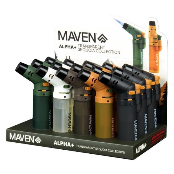 MAVEN ALPHA PLUS SEQUOIA COLLECTION WIND PROOF TORCH LIGHTER 15CT/ DISPLAY