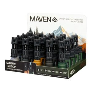 MAVEN LAYTOP SEQUOIA COLLECTION POCKET WIND PROOF TORCH LIGHTER 20CT/ DISPLAY
