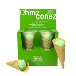 EAT OHMZ CONEZ BY EXODUS PSEUDO + 7-HYDROXY KRATOM 50MG PISTACHIO CONES 2CT/ BOX