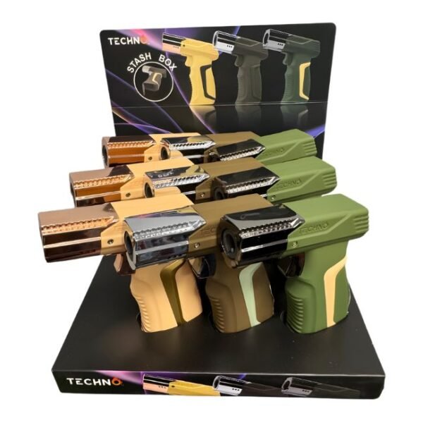 TECHNO SINGLE FLAME GUN DESIGN TORCH LIGHTER 9CT/ DISPLAY