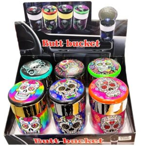 LED PLASTIC BUTT BUCKET ASHTRAY ASSORTED DESIGN (TO-AS-BBLEDP2-6) 6CT/BOX