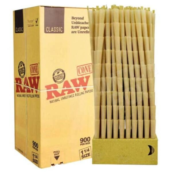 RAW CLASSIC 1-1/4 SIZE BULK 900 CONES PER BOX