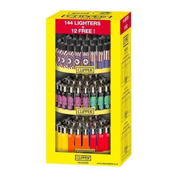 CLIPPER CAROUSEL 3 TIER 144CT + 12CT FREE LIGHTER DISPLAY