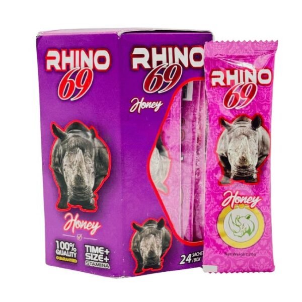 RHINO 69 100% QUALITY GUARANTEED SEXUAL ENHANCEMENT HONEY 24 SACHETS PER BOX