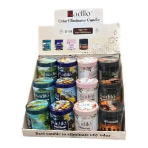KADILO ODOR ELIMINATOR 17OZ ASSORTED FLAVOR CANDLES 12CT DISPLAY