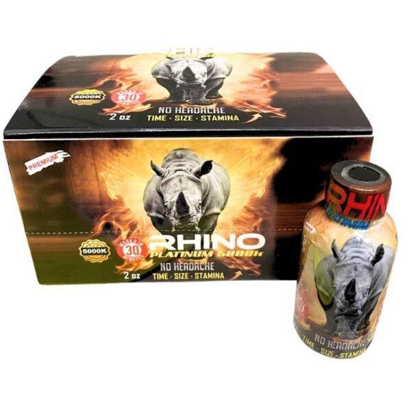 RHINO PLATINUM 5000K NO HEADACHE TIME+SIZE+STAMINA (2OZ) SHOT 12CT/ BOX