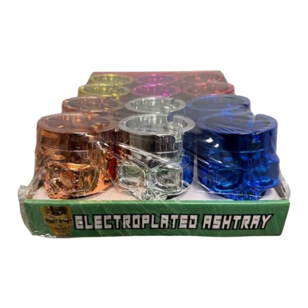 BUTT BUCKET ELECTROPLATED SKULL DESIGN ASHTRAY 12CT/ DISPLAY
