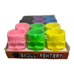 BUTT BUCKET SKULL DESIGN ASHTRAY ASSORTED COLOR 12CT/ DISPLAY