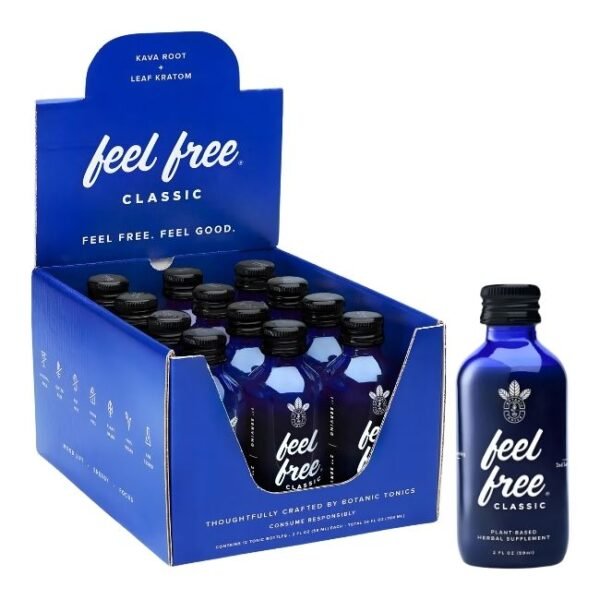 FEEL FREE CLASSIC KAVA ROOT + KRATOM LEAF HERBAL SUPPLEMENTS TONIC 2OZ 59ML12CT/ BOX