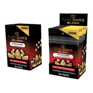 PURE OHMS BLACK MITRAGYNINE KRATOM LEAF EXTRACT 200MG PER TABLET 6CT/10PK