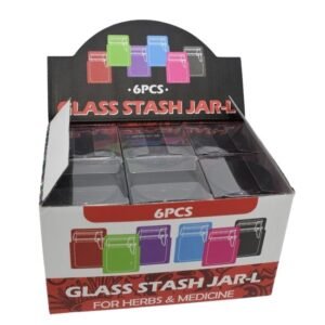 GLASS STASH JAR-L FOR HERB & MEDICINE ASSORTED DESIGN 6CT DISPLAYS